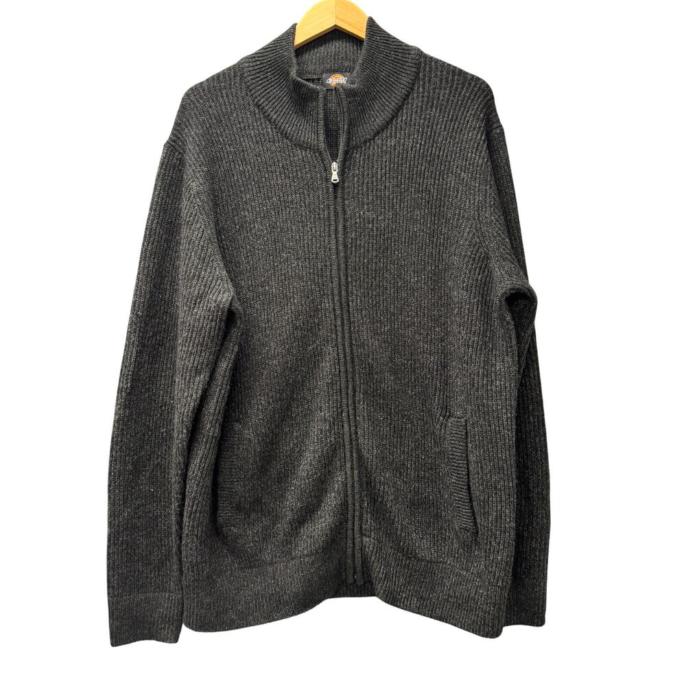 Dickies Sweater Mens Large Tall LT Gray Full Zip Cardigan Knit Wool‎ Blend